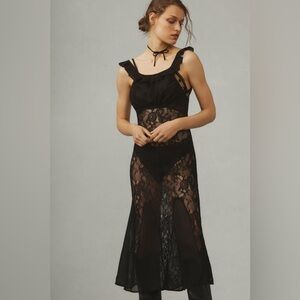 Anthropologie Black Lace Backless Dress